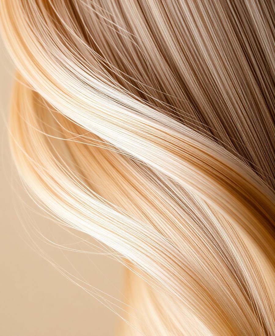 Close up of glossy balayage blonde hair